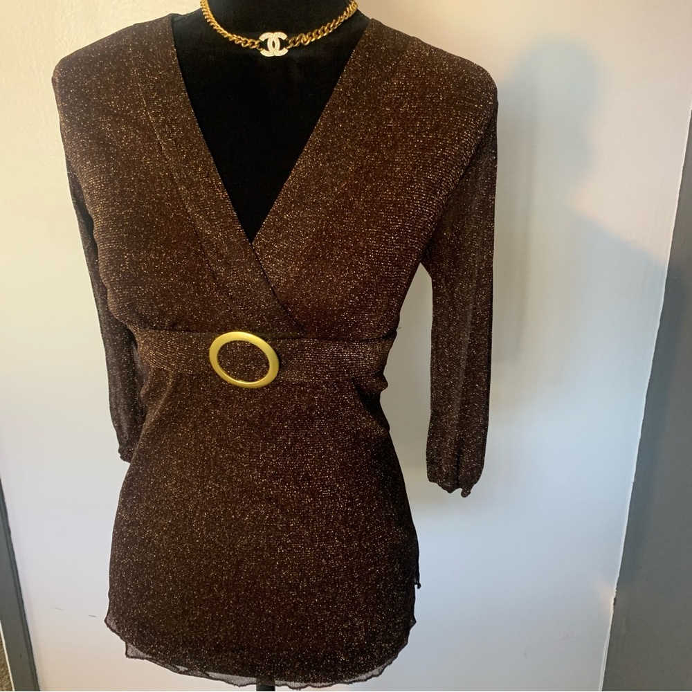 Elegant Brown Wrap Blouse